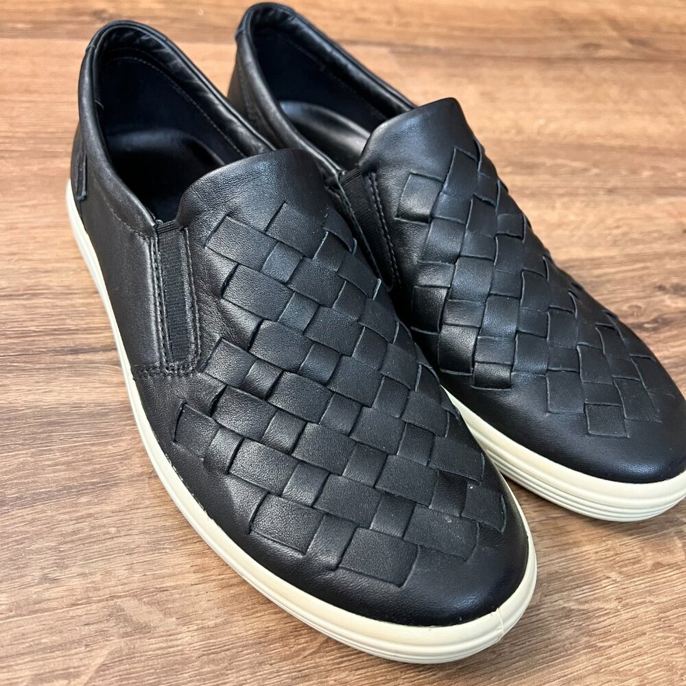 ECCO I Black Soft Leather Woven Slip-On Sneaker Loafers Sz 8 - Picture 5 of 10